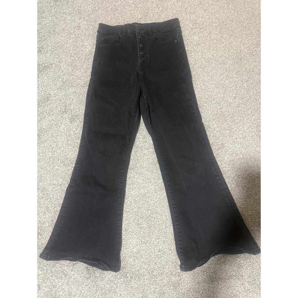 American Eagle Curvy Highest Rise Flare Black Jeans 6 X-Short Button Fly Ne(x)t